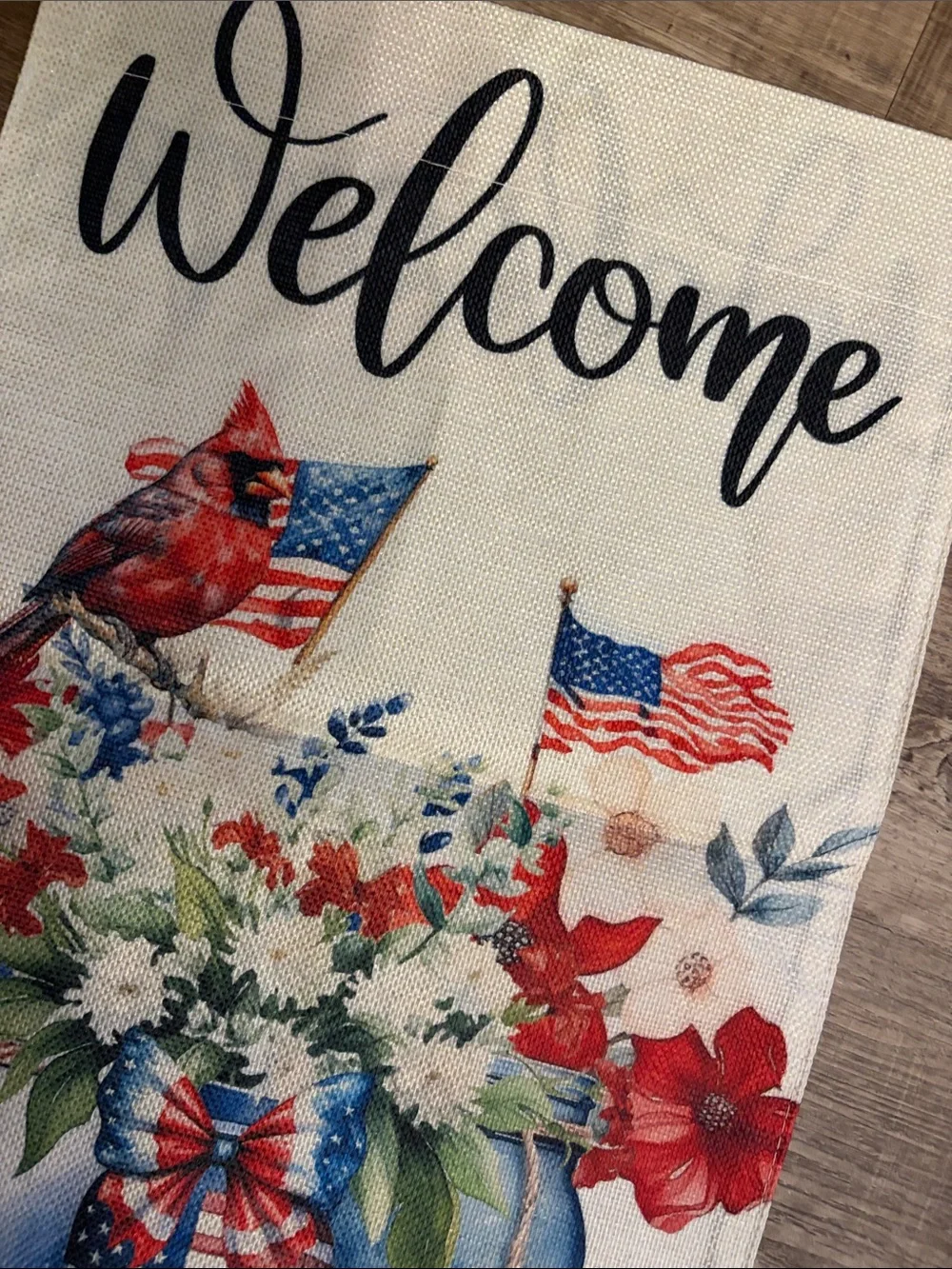 Welcome Patriotic Floral Bath Mat - Red, White & Blue